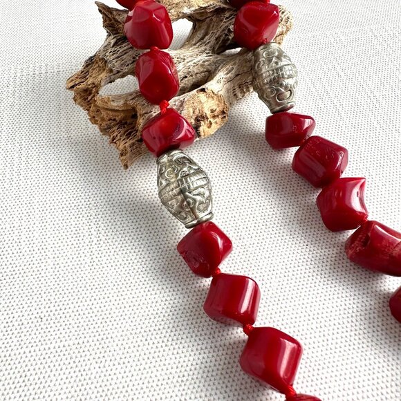 Red Bamboo Coral Bead Necklace - Picture 6 of 16